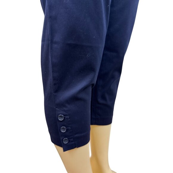 Talbots Womens Navy Cropped Capri Pants With Button Details Sz 10P - New - Picture 6 of 11